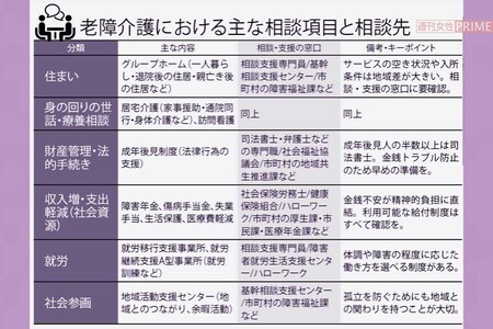 老障介護における主な相談項目と相談先