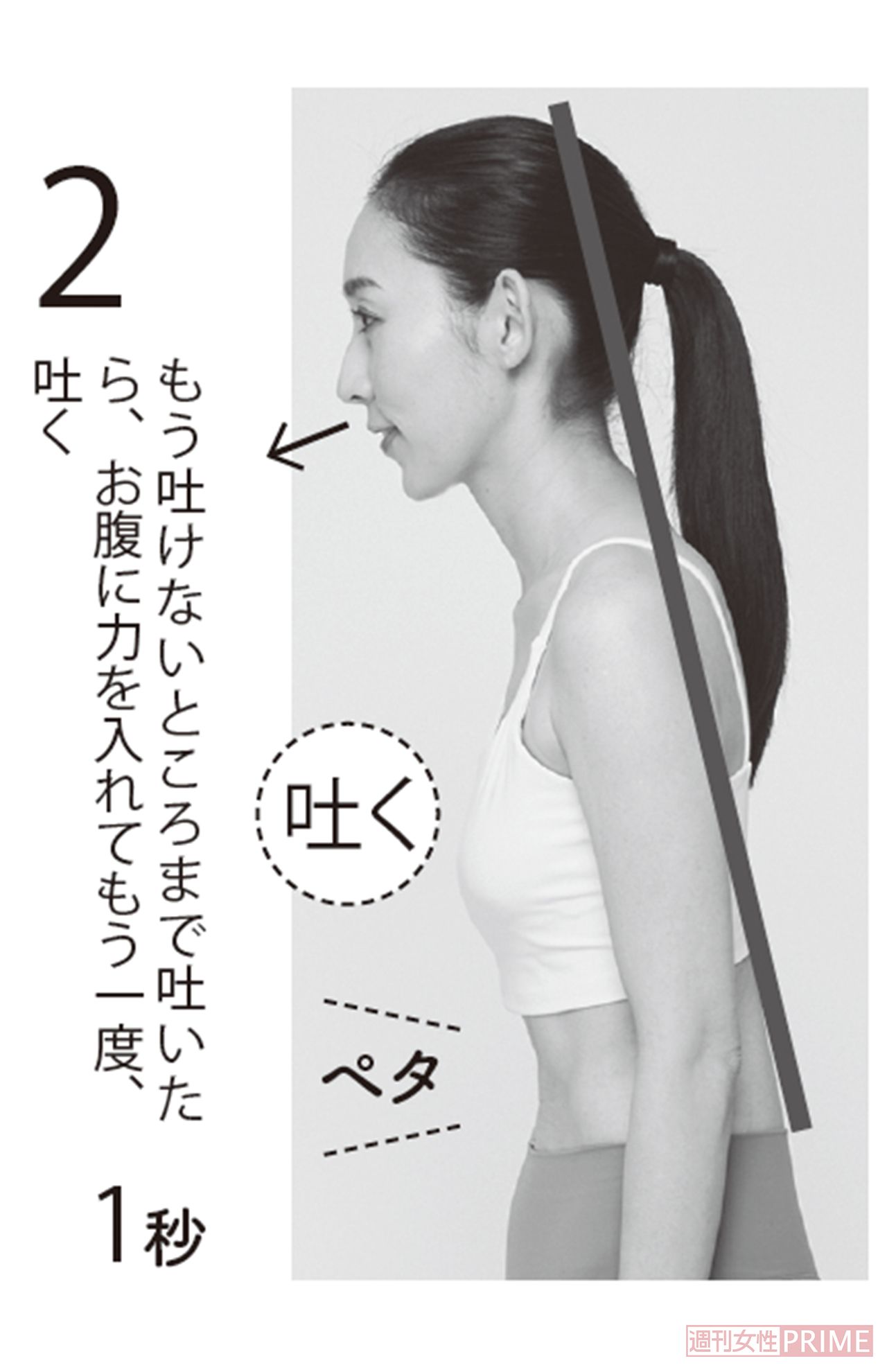 2.もう吐けないところまで吐いたら、お腹に力を入れてもう一度、吐く　撮影／岩谷優一（vale.）