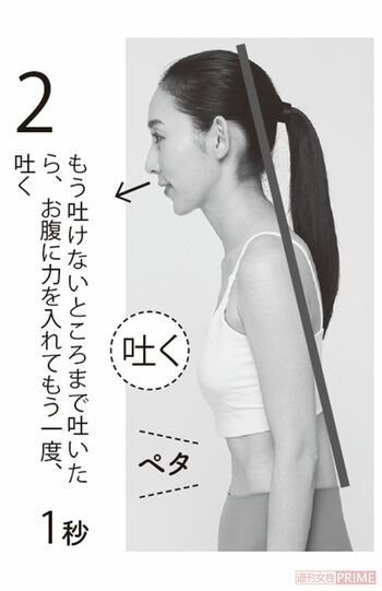 2.もう吐けないところまで吐いたら、お腹に力を入れてもう一度、吐く　撮影／岩谷優一（vale.）