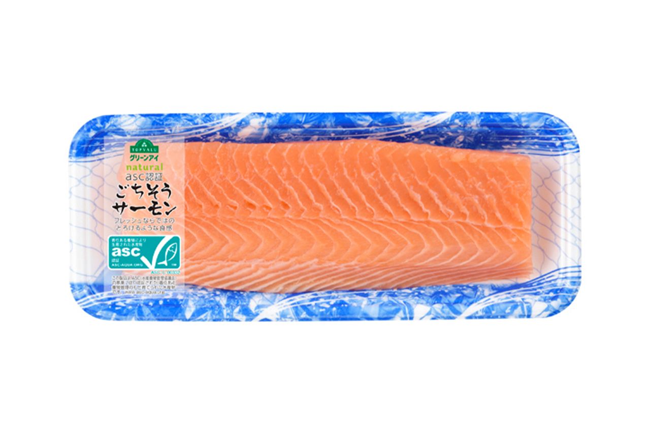 イオン トップバリュ グリーンアイ ASC認証 ノルウェー産生アトランティックサーモン 100g 598円～