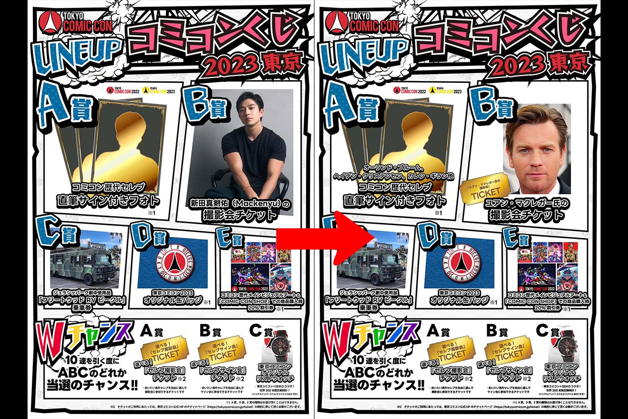 コミコンくじのB賞は当初は新田真剣佑だったが変更された