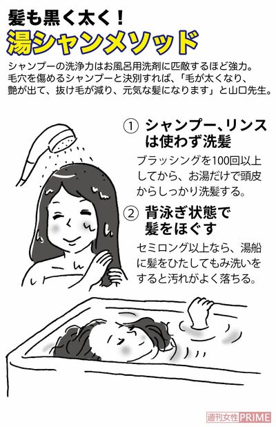 お湯だけで髪を黒く太く保つ「湯シャンメソッド」