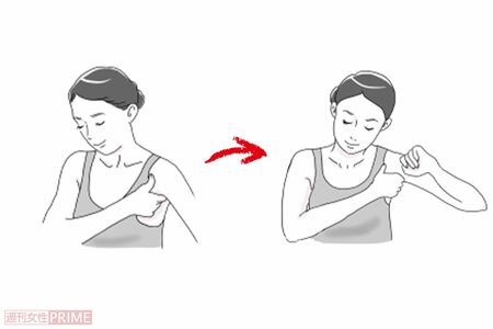 STEP1：効果を高めるプレマッサージ、全身のめぐりUPのワキもみ　イラスト／赤松かおり