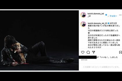 パンちゃんの死を報告した堂本光一（公式Instagramより）