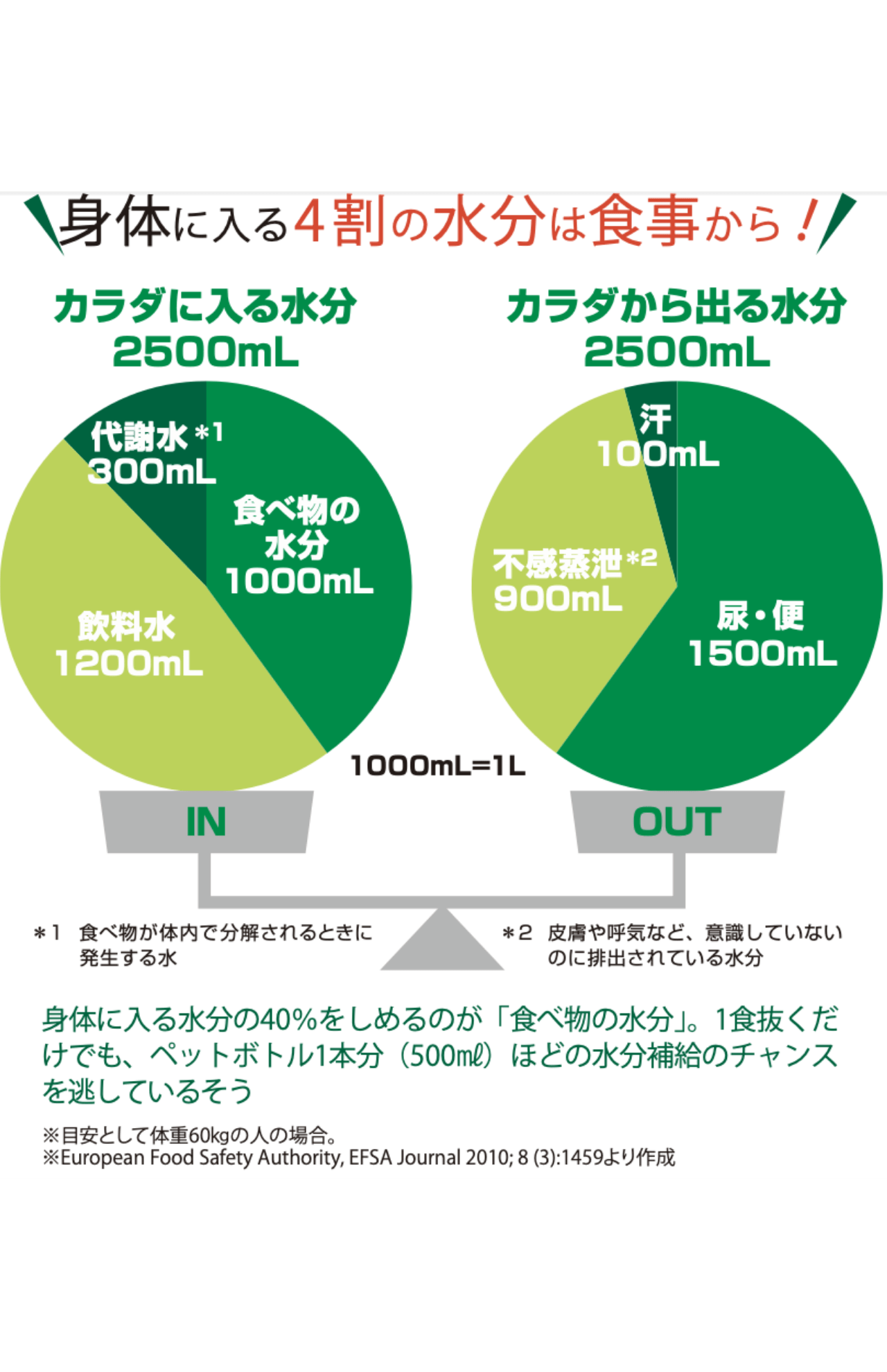 身体に入る4割の割の水分は食事から！