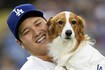 日本時間8月29日、始球式に登場した大谷翔平と愛犬のデコピン 写真/共同通信社