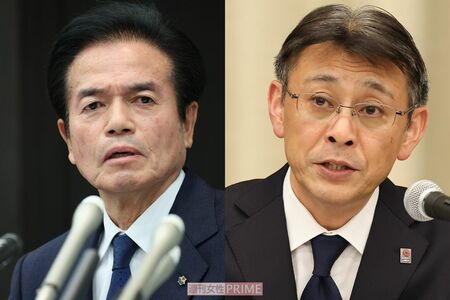 ビッグモーターの兼重元社長（左）と損保ジャパンの白川元社長の対応に多くの批判が