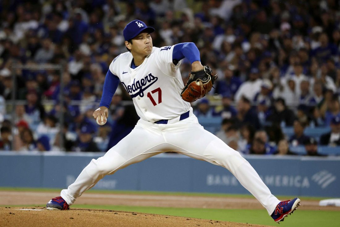 2026年4月1日に投手としてシーズン初登板して初勝利を挙げたドジャース大谷翔平／共同通信
