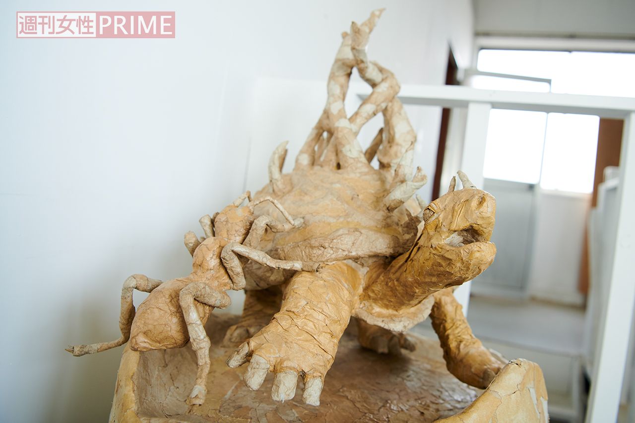 各作品には、玉田さんの思いが込められる。この甲羅から枝のようなものが生えたカメには「寄生されて、重いものを背負っていく」という思いが　撮影／山田智絵