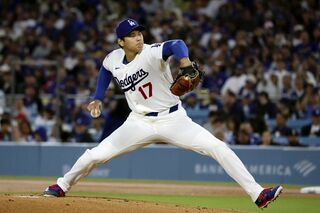 2026年4月1日に投手としてシーズン初登板して初勝利を挙げたドジャース大谷翔平／共同通信