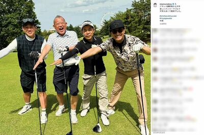 2024年5月に岡村隆史が投稿した、中居正広、笑福亭鶴瓶、宮川大輔とのゴルフ（公式インスタグラムより）