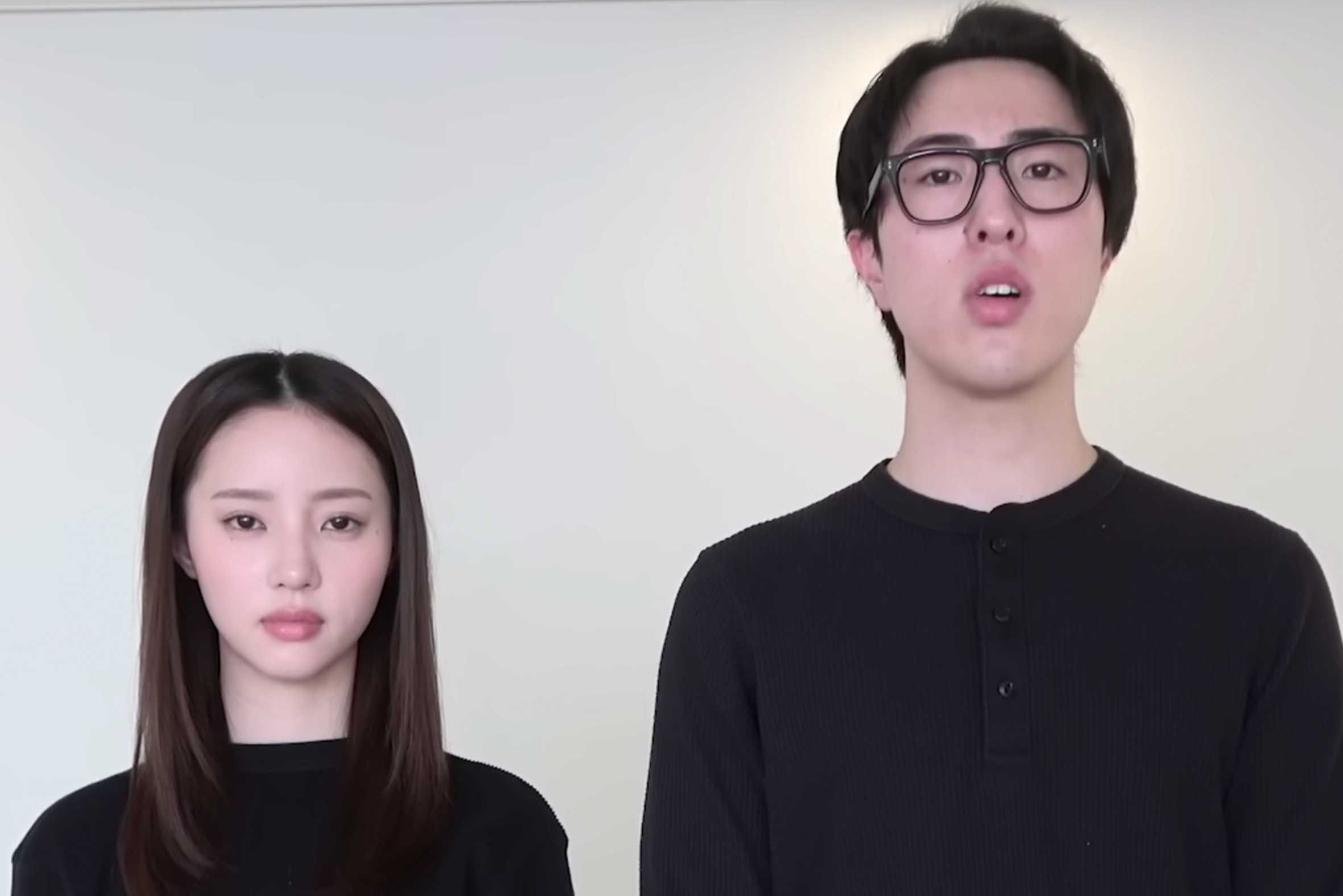 埼玉県八潮市の陥没事故に関する発言について、真っ黒な服装で謝罪した中町兄妹（YouTubeチャンネルより）