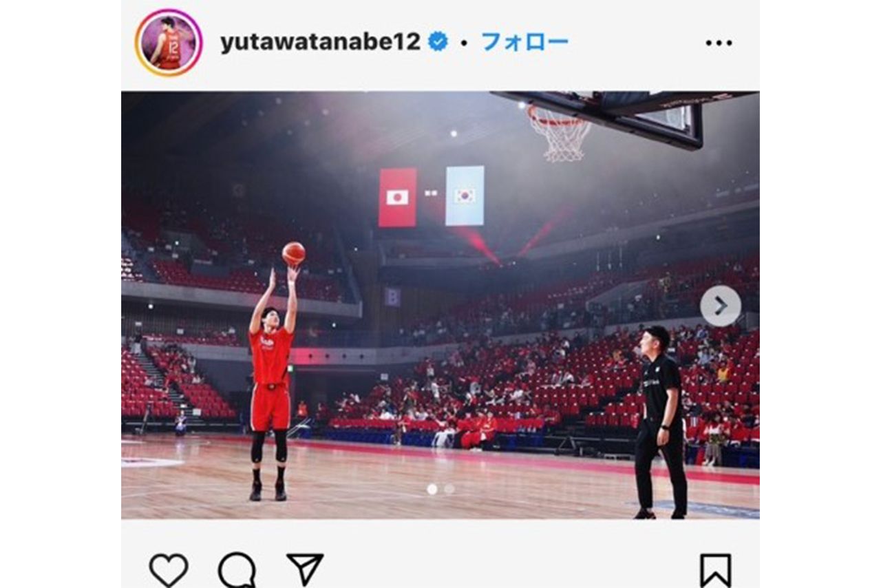 動きのある写真や動画が楽しめる渡邊雄太SNS（フォロワー数58.1万人）。この日の投稿は《＃日本一丸　＃安西先生バスケがしたいです》とコメントもセンスフル！