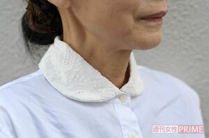 娘の洋服をリメイク！「これは娘の就活用の白シャツを改造したもの。もともとの襟を取って、まる襟に付け替えました。こっちのほうが自分の顔に合っていると思います」