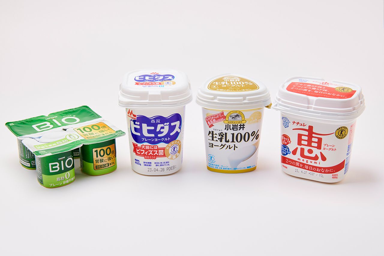 こちらが「乳酸菌＋ビフィズス菌入り」のヨーグルトたち
