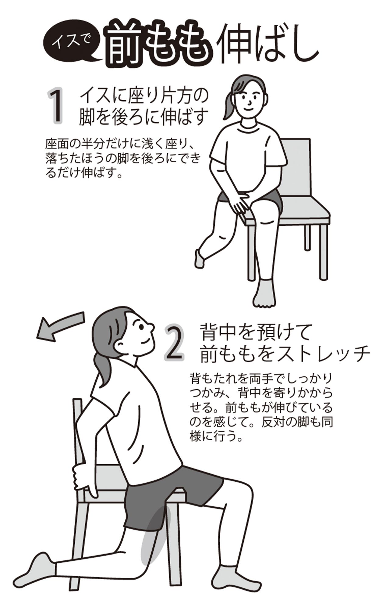 イスで前もも伸ばし