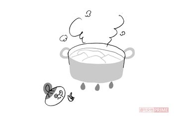 
白い衣類の黄ばみは煮込み洗いで解決　イラスト／やのひろこ
