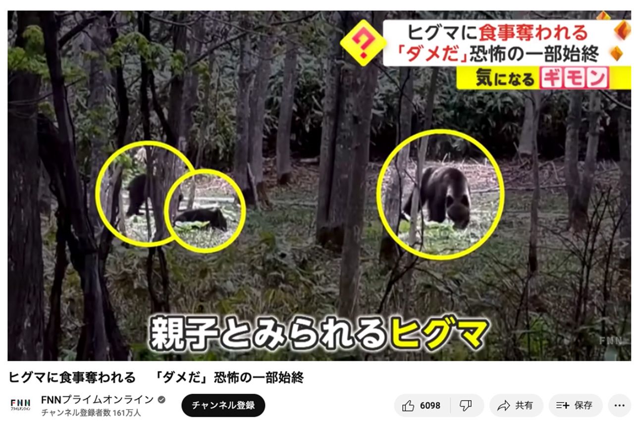 H氏の“ヒグマ遭遇”動画はフジテレビ系『イット!』で放送、FNNプライムオンラインでも配信された