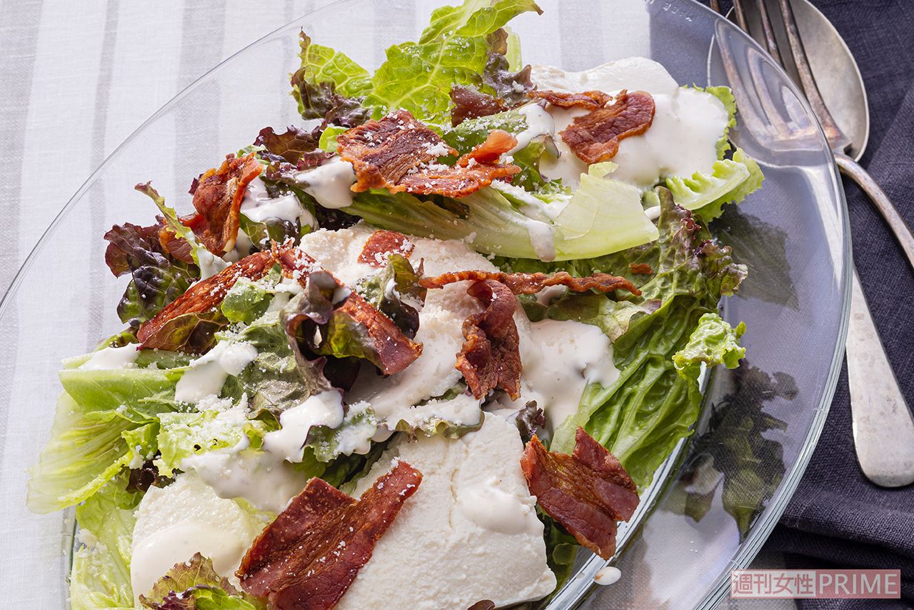 塩豆腐でシーザーサラダ