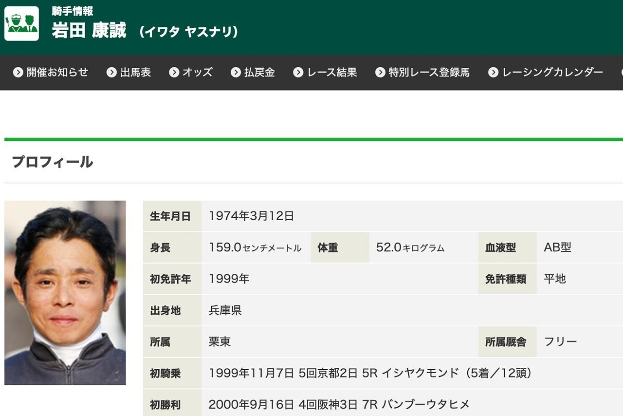 岩田康誠騎手（JRA公式サイトより）