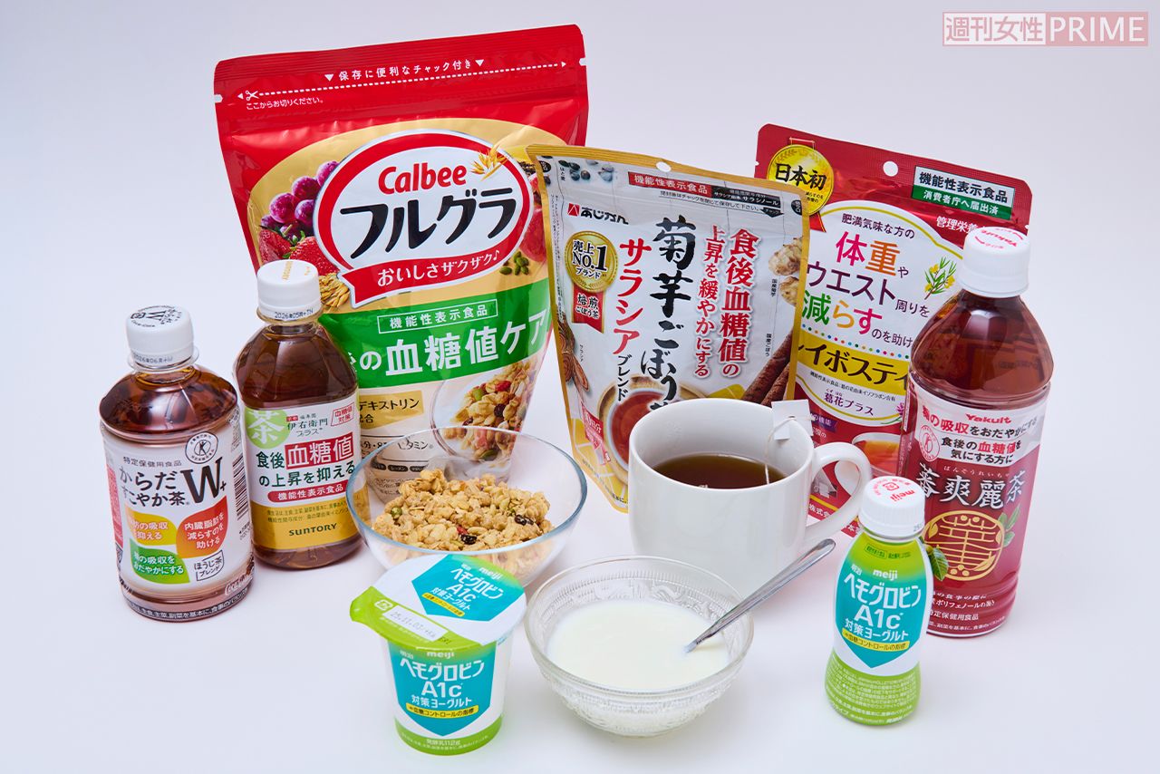 「これまでHbA1cに注目した商品はなかった」と矢野先生も注目する「明治ヘモグロビンA1c対策ヨーグルト」。ほかにも、食後血糖値の上昇を抑える働きが期待される桑の葉由来成分配合のサントリー「伊右衛門プラス 血糖値対策」など、血糖値の上昇や糖の吸収を穏やかにする、さまざまな製品が登場している