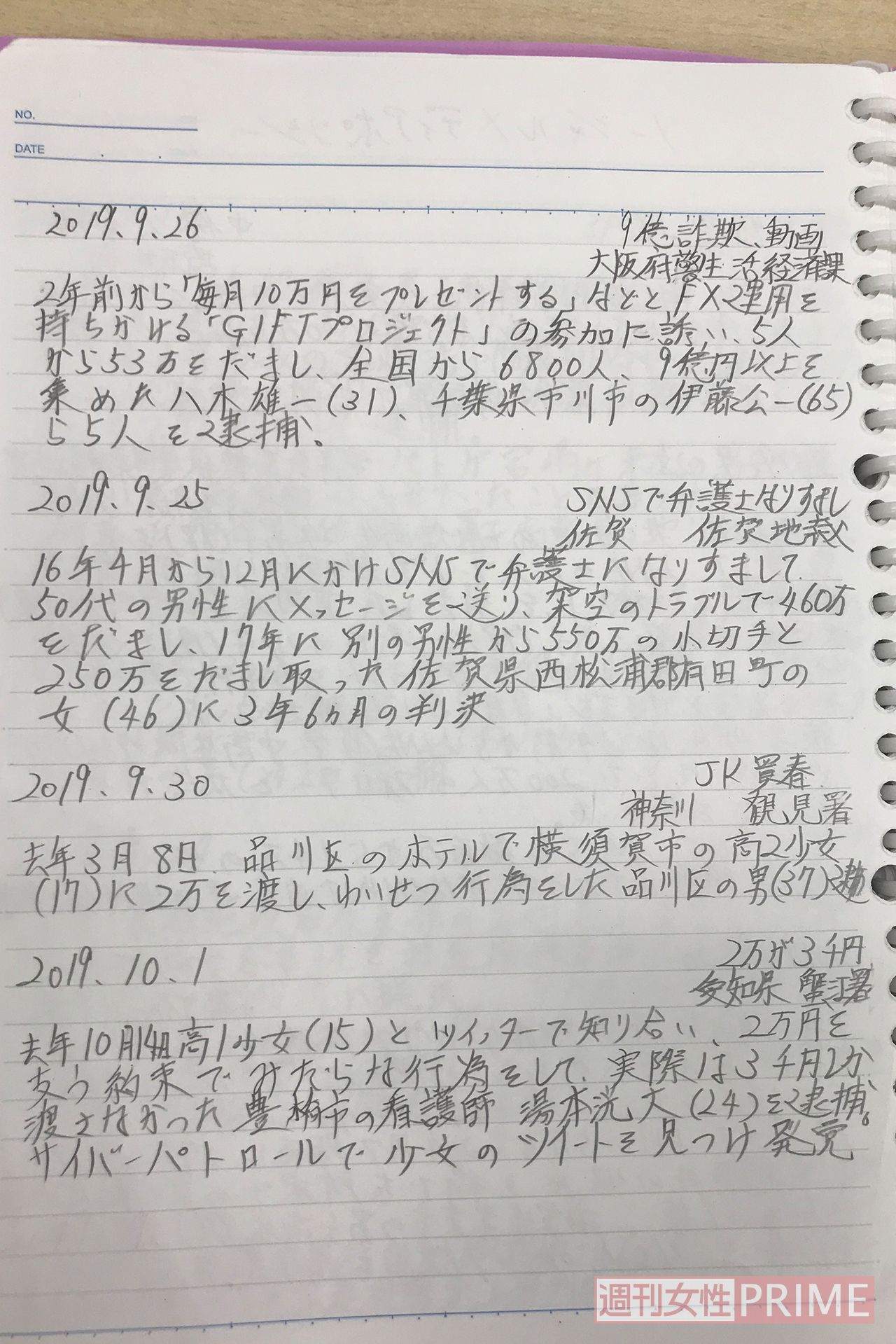 「詐欺」や「売春」事件について記されている