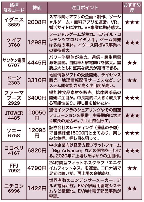ウルフ村田さんオススメおばけ銘柄10　※株価は2021年2月8日のもの