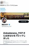 岡田奈々にブロックされたことを報告するツイッター民(ツイッターより)