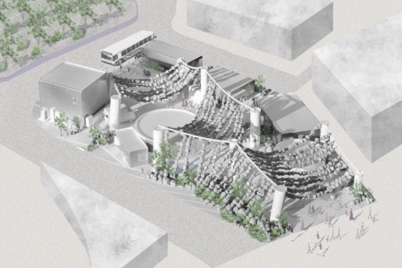 危険なのではないかと話題になった万博休憩所の“巨石カーテン”（EXPO2025プレスリリースより）