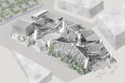 危険なのではないかと話題になった万博休憩所の“巨石カーテン”（EXPO2025プレスリリースより）