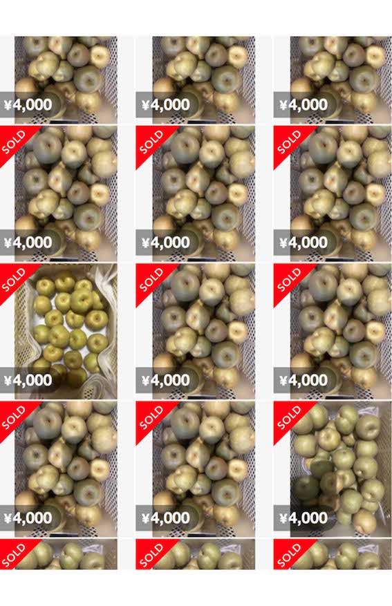 ネット上で拡散された、福岡県産の梨を大量に出品しているメルカリアカウント（Xより）