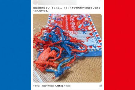 赤と青のさきいかである『ミャクミャクさきいか』（756円）