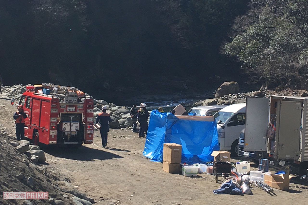 事件現場（?）となった神奈川県のキャンプ場。レスキュー隊などが来たのは平日の午前中だったが、多くのキャンプ客がいたという