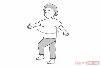 その場歩き『筋肉ポンプ体操』（イラスト／わたなべふみ）