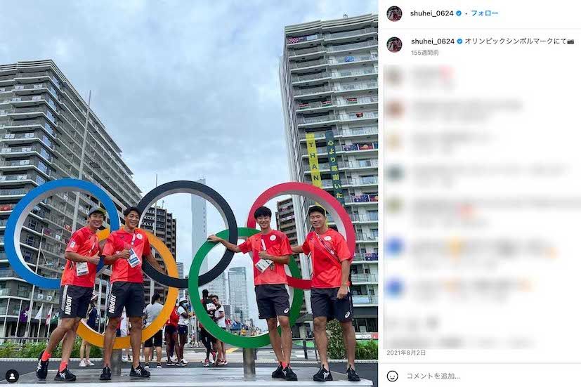 '21年の東京五輪では男子リレーの第1走者を務め、注目を集めた多田修平（右から2人目）（本人のインスタグラムより）