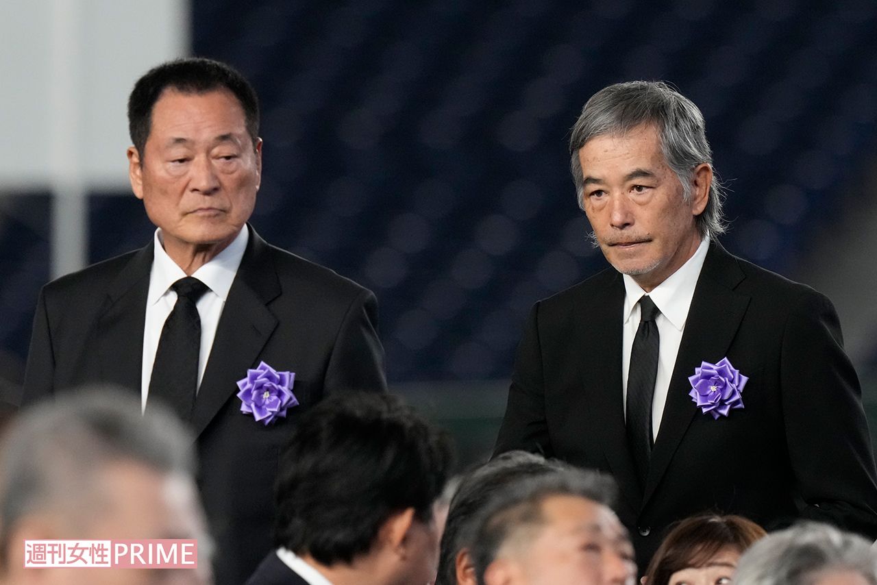 中畑清（左）と定岡正二（2025年11月21日の長嶋茂雄さんお別れの会にて）