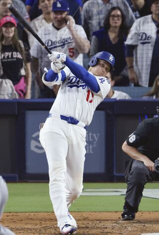 2025年ワールドシリーズでもホームランを打った大谷翔平／共同通信
