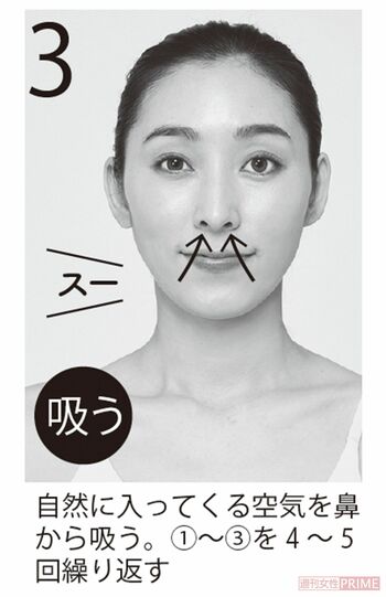 3.自然に入ってくる空気を鼻から吸う。1～3を4～5回繰り返す　撮影／岩谷優一（vale.）