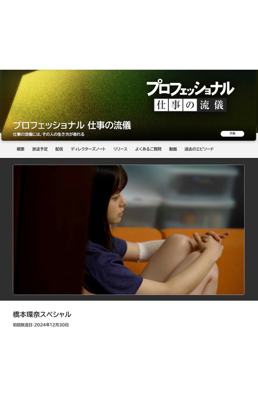 2024年12月30日に放送された『プロフェッショナル 仕事の流儀』（NHKの公式ホームページより）