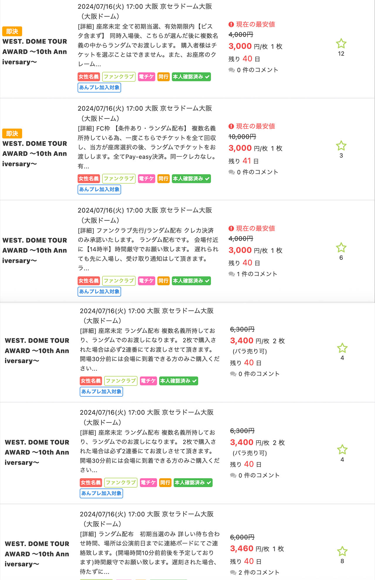 ドームツアーのチケット価格が下がり始めているWEST.
