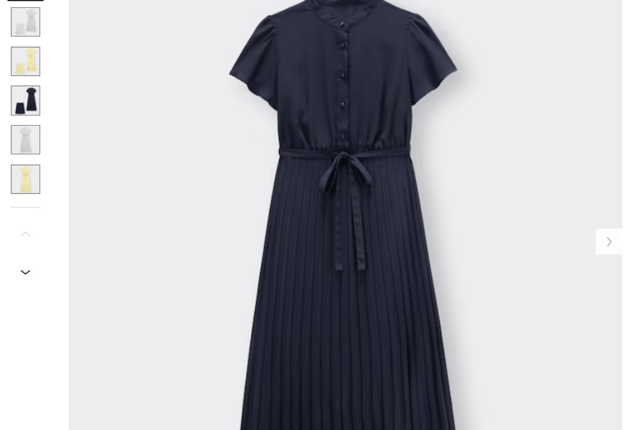 愛子さまが選ばれたGUのワンピース（2490円／公式サイトより）は、袖のギャザー、スカート部分のプリーツと凝ったディテール