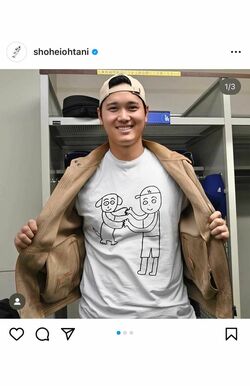 大谷翔平は3月14日に投稿した自身のインスタグラムで前田健太にサインをねだっていた（本人のインスタグラムより）