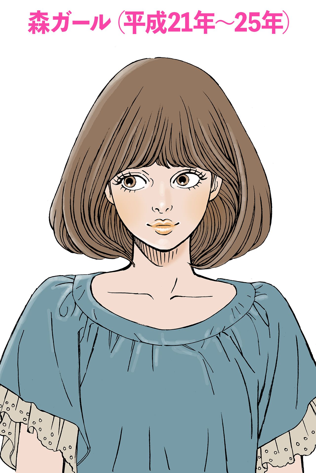 メイク＝血色メイク、涙袋、おフェロメイク　ヘア＝ふんわりゆる巻き、内巻きエアリー　お手本＝蒼井優　好きな言葉＝「森に住んでいそうだね」（イラスト／久井めぐみ）