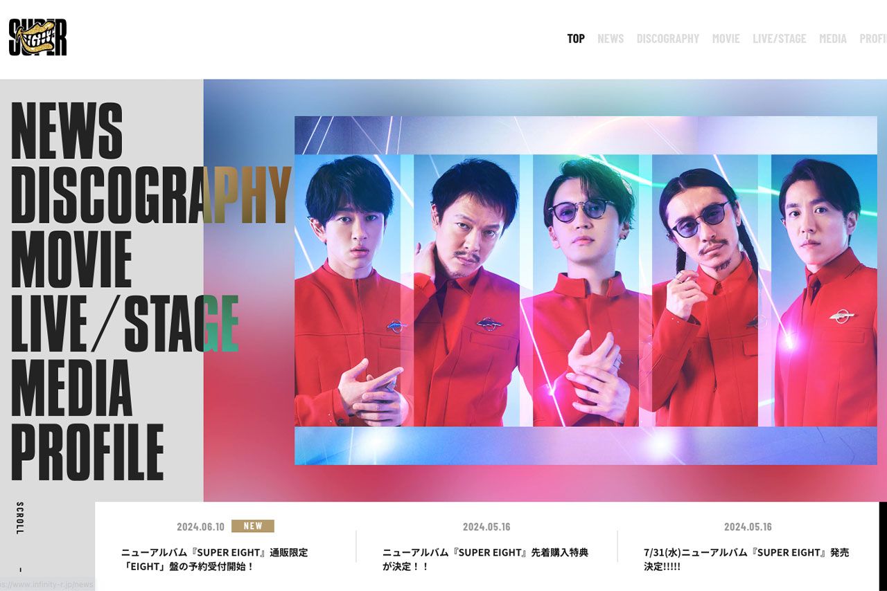 『SUPER EIGHT』の公式HPより。右から2番目が安田章大