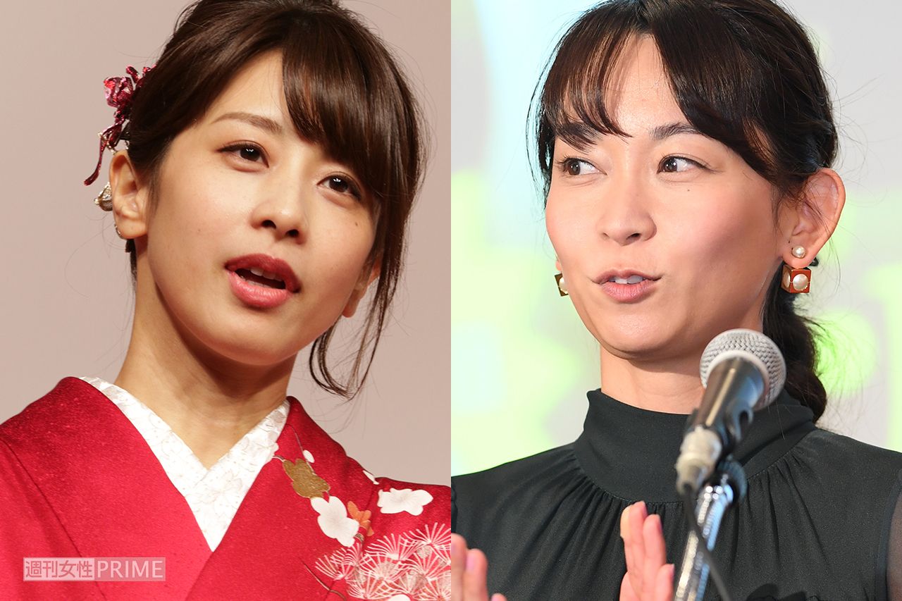 （左から）加藤綾子アナ、出水麻衣アナ