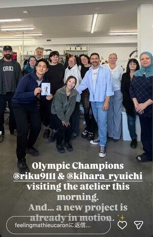 《早くも新しいプロジェクトが進行している》として、「りくりゅう」こと三浦璃来と木原龍一との写真をした衣装デザイナーのマシュー・キャロン氏（本人のインスタグラムより）