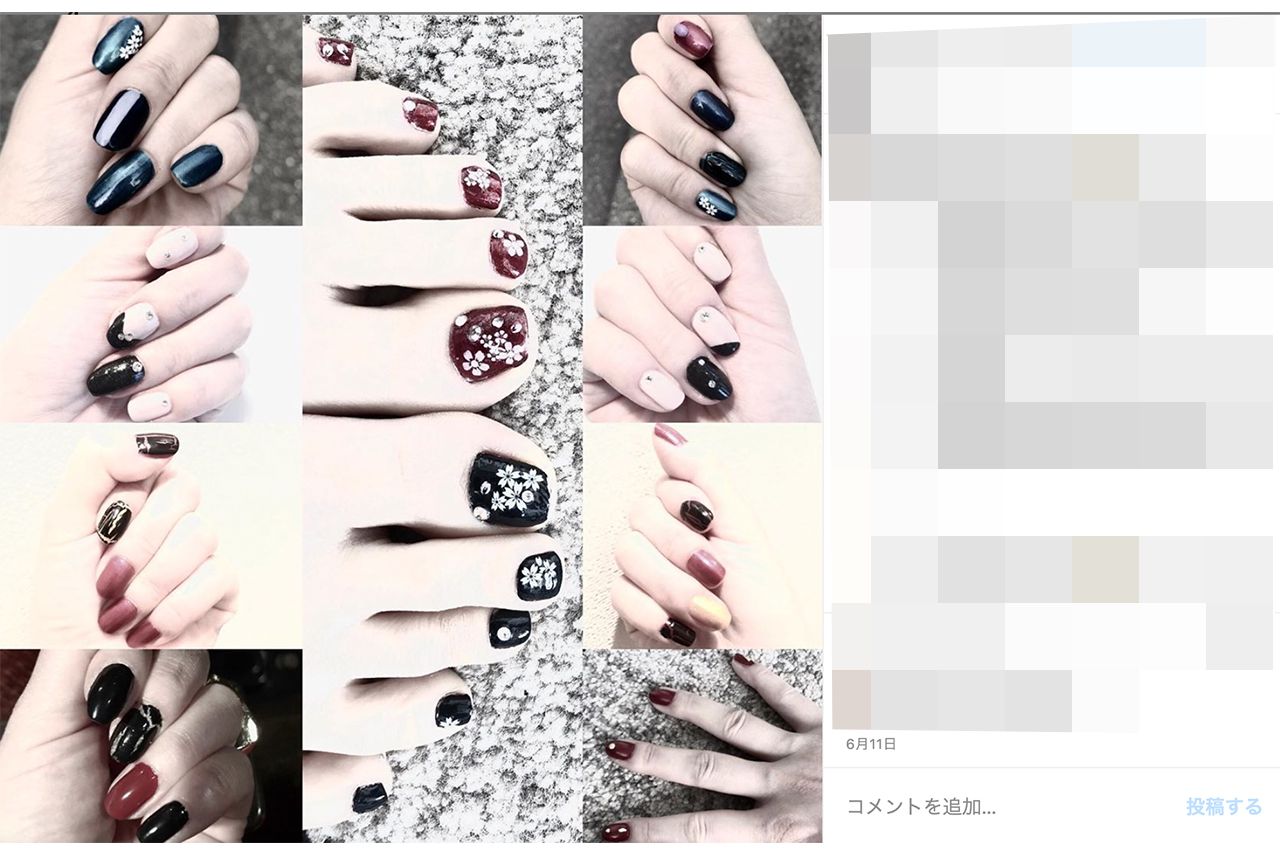 10年以上趣味でしているというネイルの投稿（インスタグラムより）