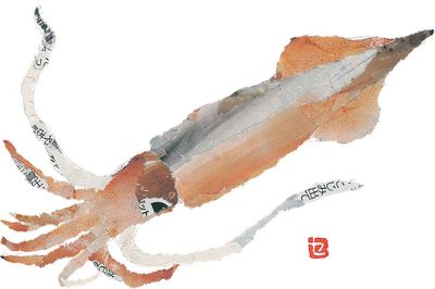 【剣先イカ】「おめでたいときに、農業してる人ばっかり集まって、村の氏神祭で神さんに供えますねん。イカのつるっとした感じを出したかったから、新聞は継がずに作りました。」撮影／佐伯慎亮