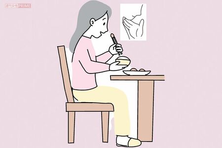 誤嚥を防ぐ食事の工夫　イラスト／赤松かおり