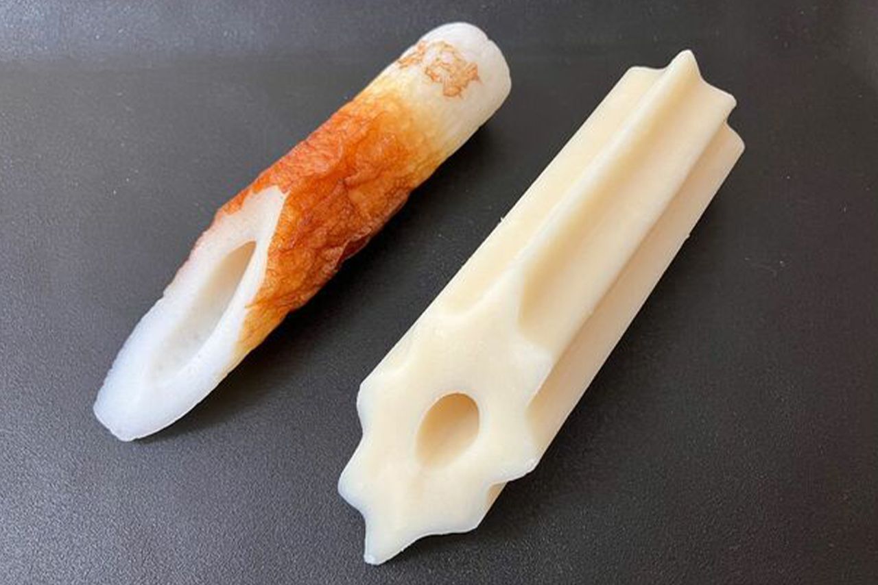 名前は似ているが原料と味はまったく違う、ちくわ（左）とちくわぶ（右）